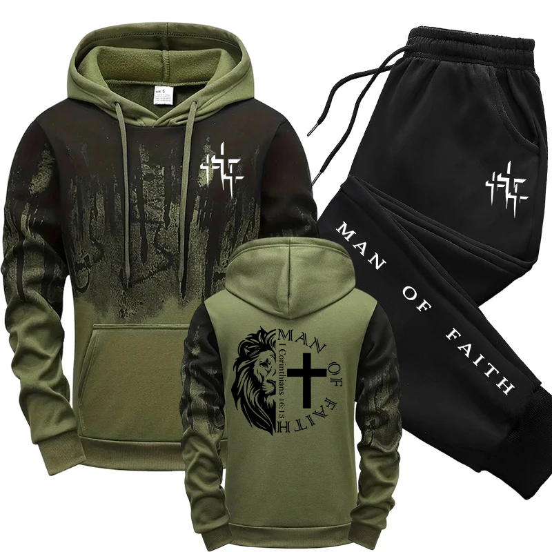 Winter Wear Clothes - Man of Faith Muster Herren-Set Kapuzenpullover
